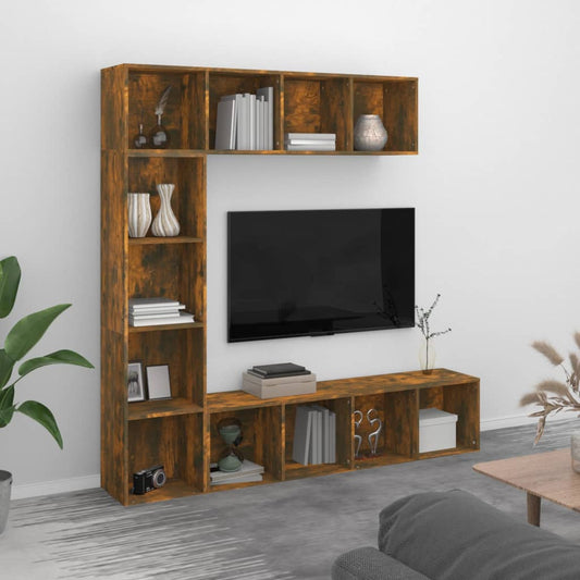 3 részes tölgyszínű szerelt fa könyv/TV-szekrény 180x30x180 cm