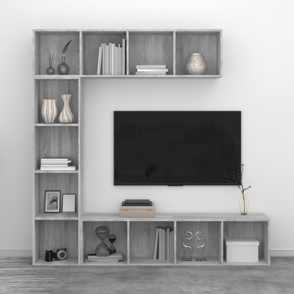 3 részes szürke sonoma fatermék könyv/TV-szekrény 180x30x180 cm