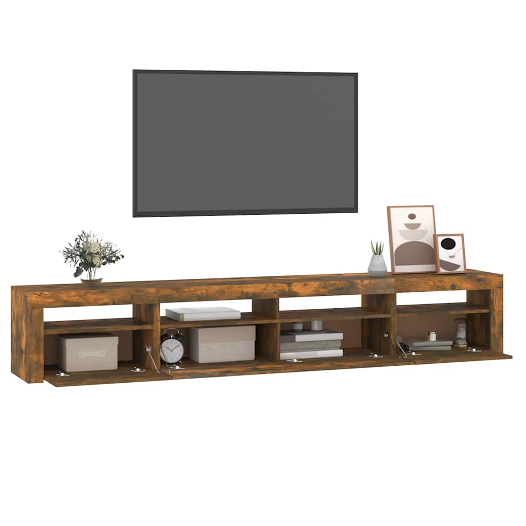 füstös tölgy színű TV-szekrény LED-lámpákkal 240x35x40 cm