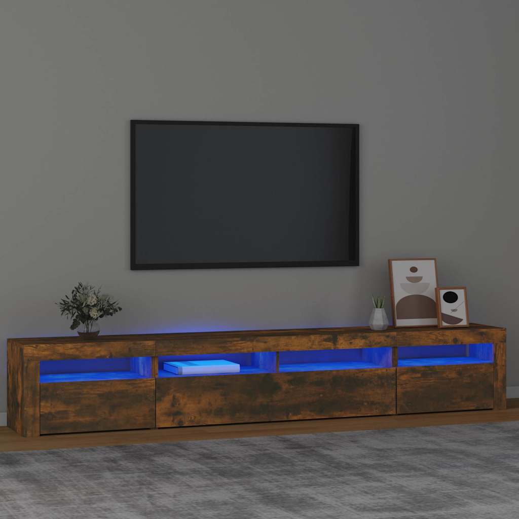 füstös tölgy színű TV-szekrény LED-lámpákkal 240x35x40 cm