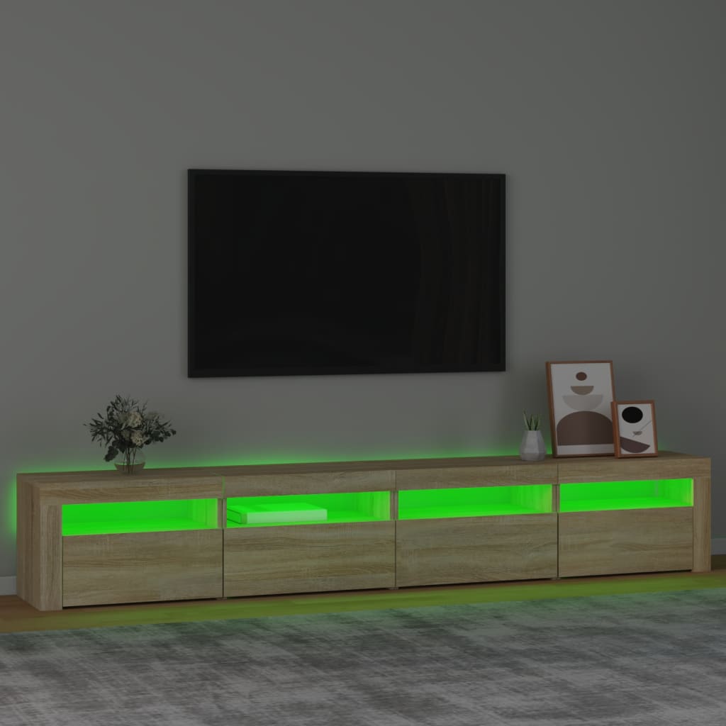 sonoma tölgy színű TV-szekrény LED-lámpákkal 240x35x40 cm