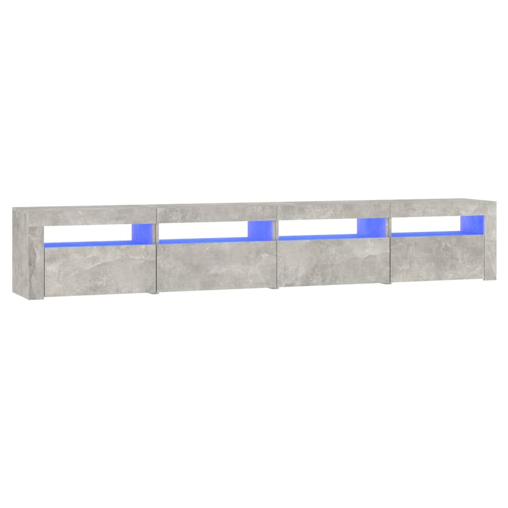 betonszürke TV-szekrény LED-lámpákkal 240x35x40 cm
