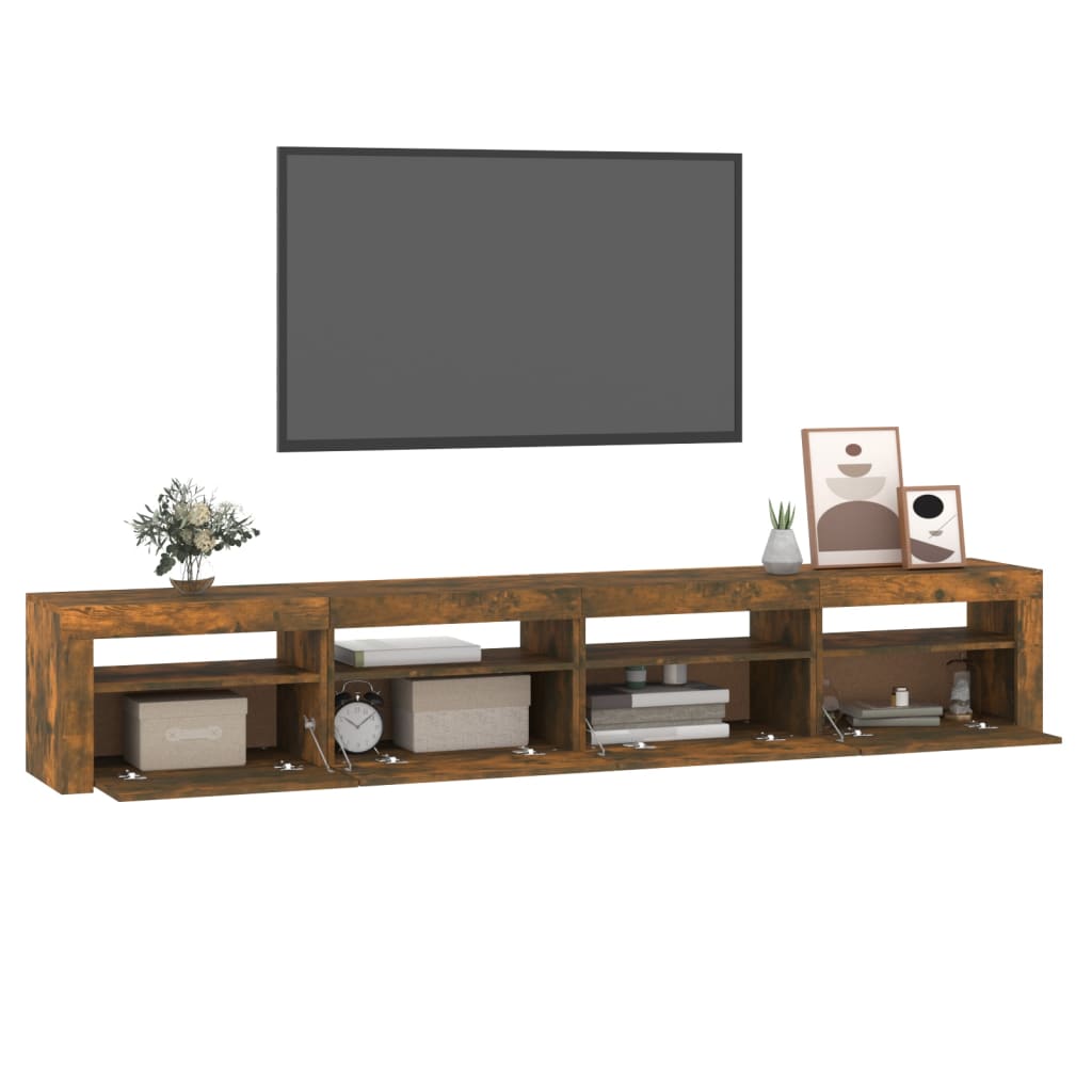 füstös tölgy színű TV-szekrény LED-lámpákkal 240x35x40 cm