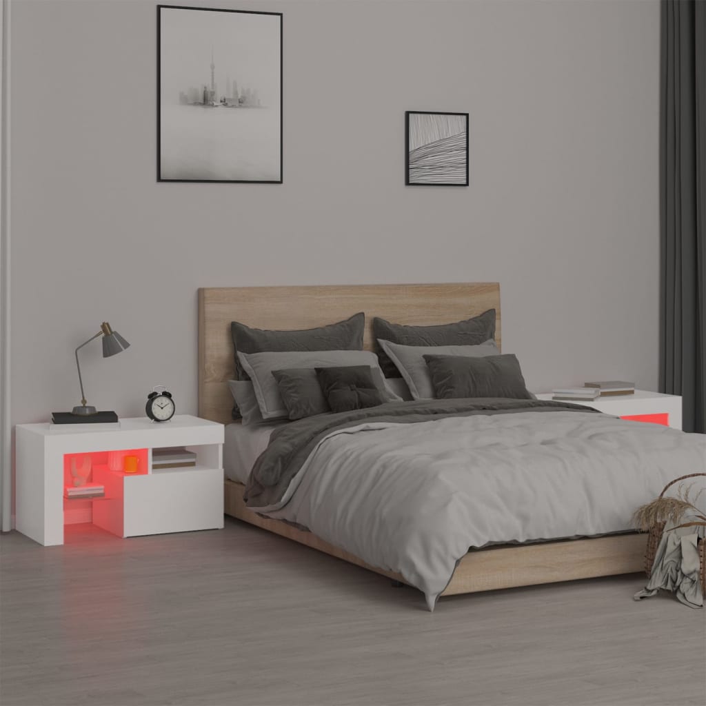 2 db fehér színű LED-lámpás éjjeliszekrény 70x36,5x40 cm