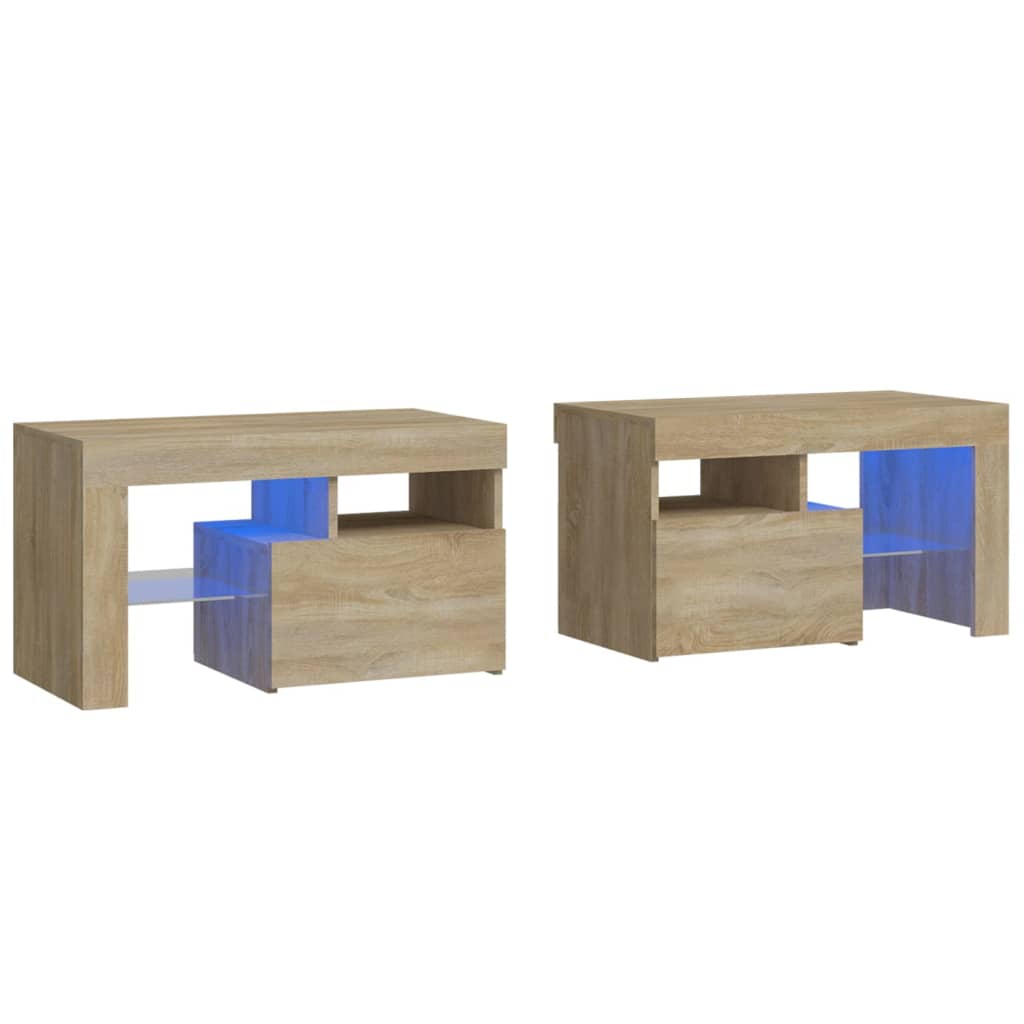 2 db sonoma tölgy színű LED-lámpás éjjeliszekrény 70x36,5x40 cm