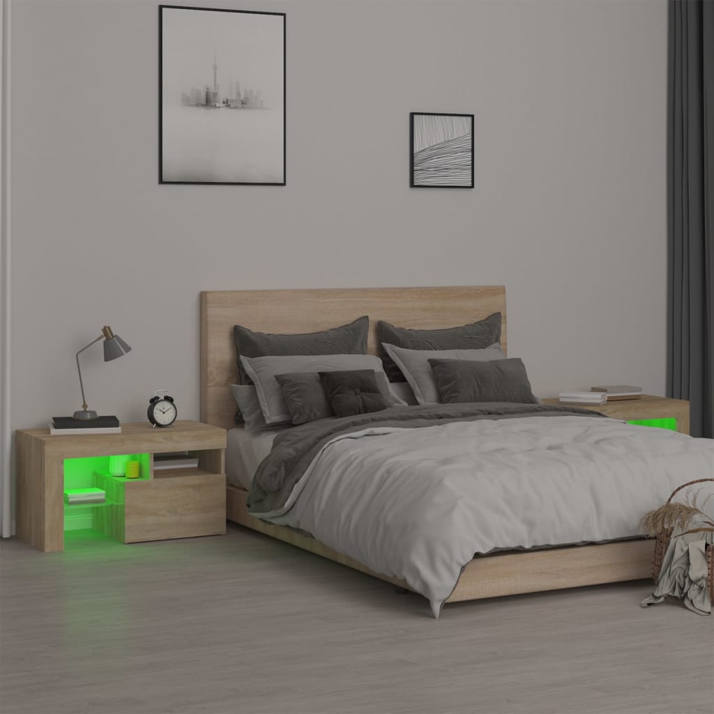 2 db sonoma tölgy színű LED-lámpás éjjeliszekrény 70x36,5x40 cm