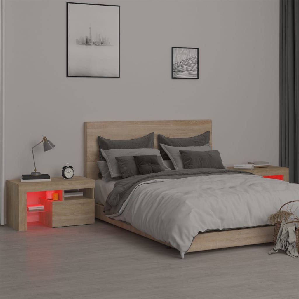2 db sonoma tölgy színű LED-lámpás éjjeliszekrény 70x36,5x40 cm