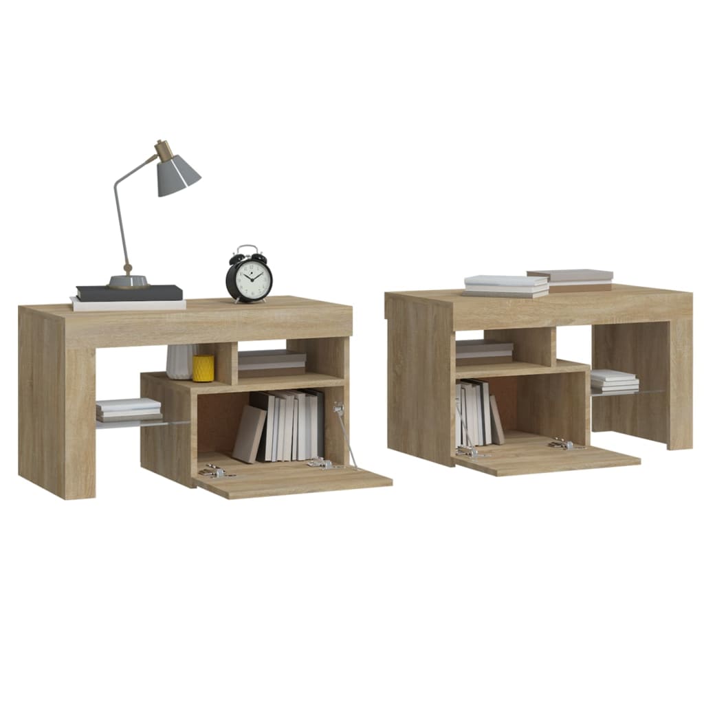 2 db sonoma tölgy színű LED-lámpás éjjeliszekrény 70x36,5x40 cm