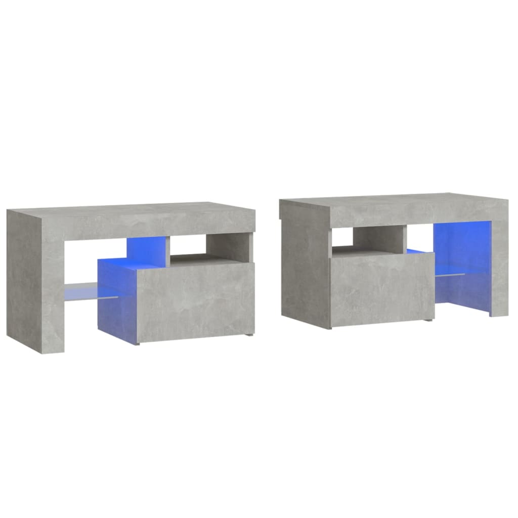2 db betonszürke LED-lámpás éjjeliszekrény 70x36,5x40 cm