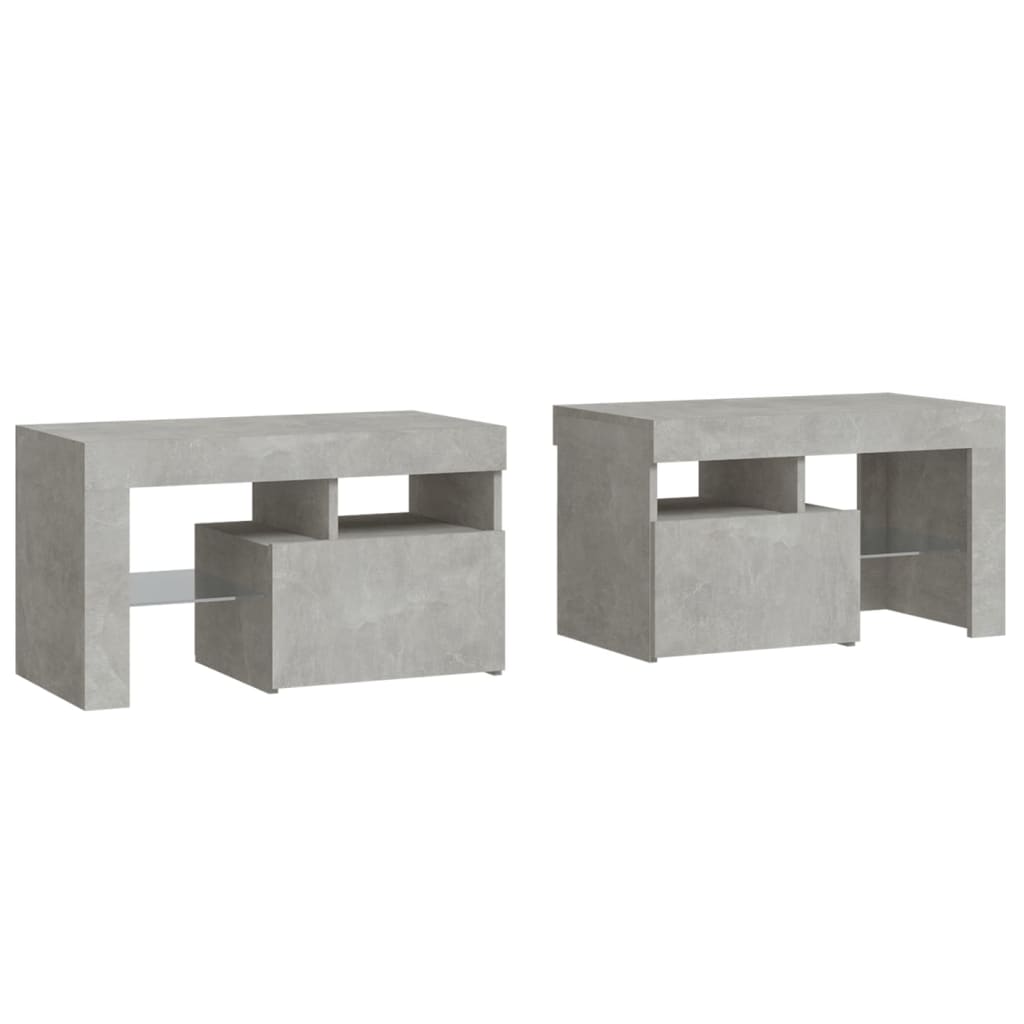 2 db betonszürke LED-lámpás éjjeliszekrény 70x36,5x40 cm