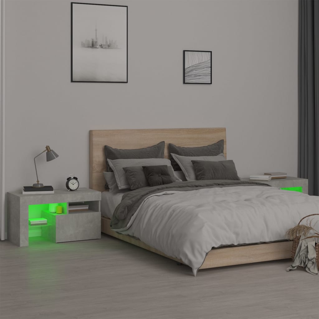 2 db betonszürke LED-lámpás éjjeliszekrény 70x36,5x40 cm