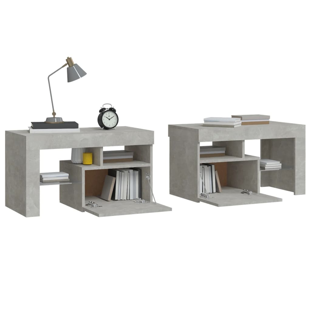 2 db betonszürke LED-lámpás éjjeliszekrény 70x36,5x40 cm