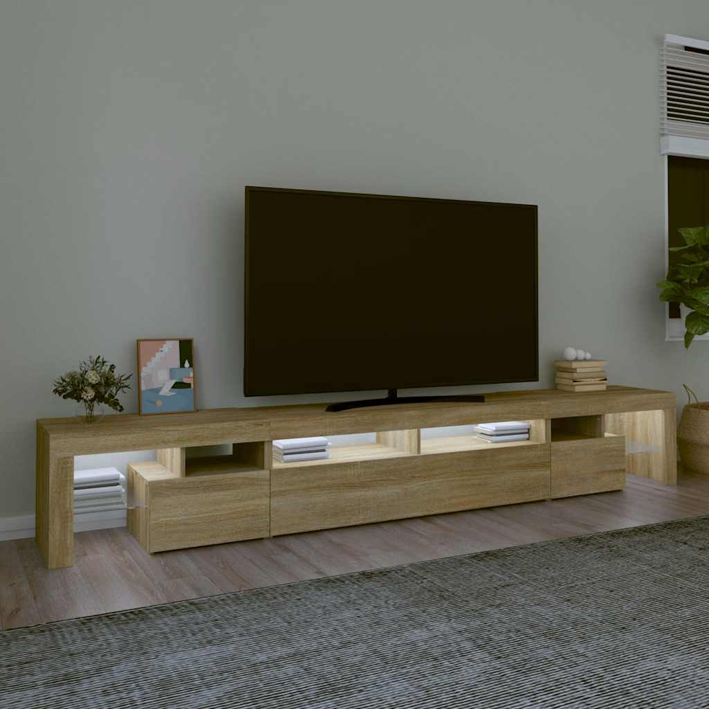 sonoma tölgy színű TV-szekrény LED-lámpákkal 260x36,5x40 cm