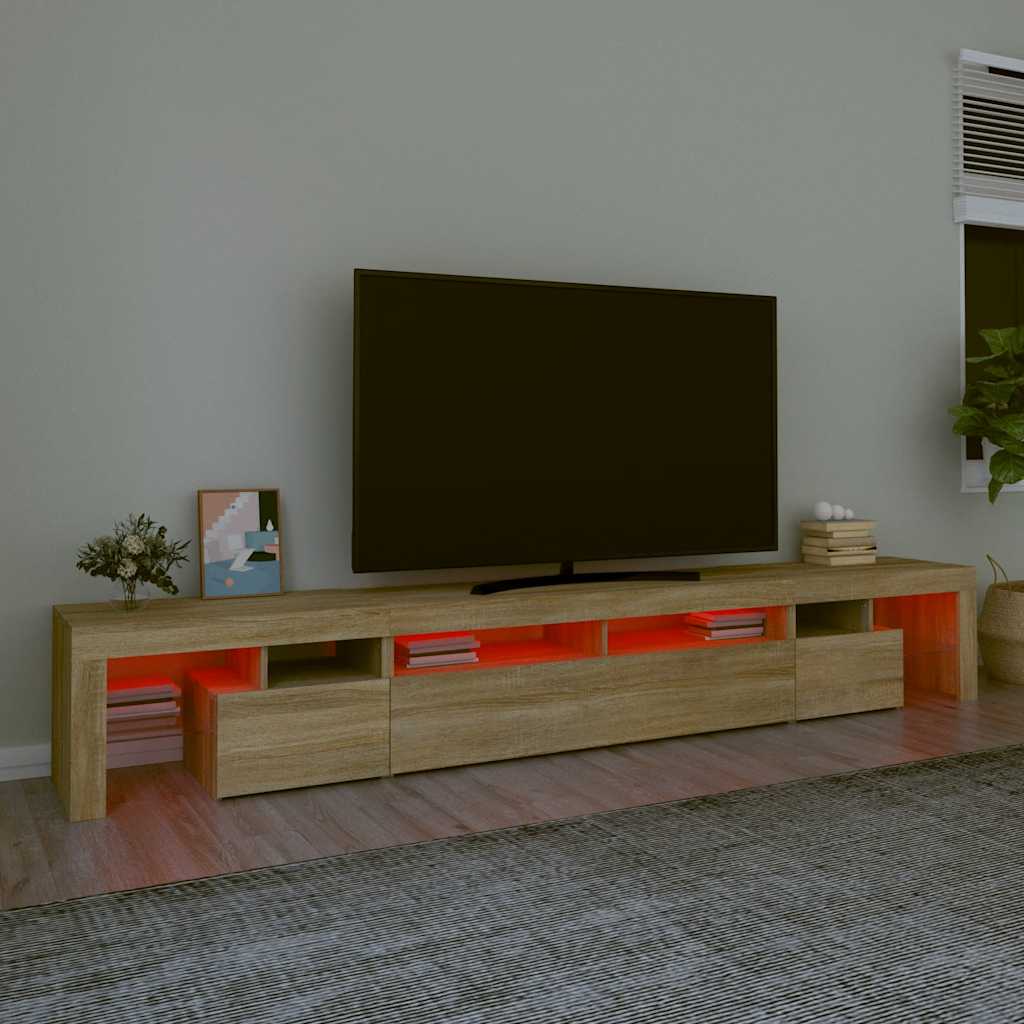 sonoma tölgy színű TV-szekrény LED-lámpákkal 260x36,5x40 cm