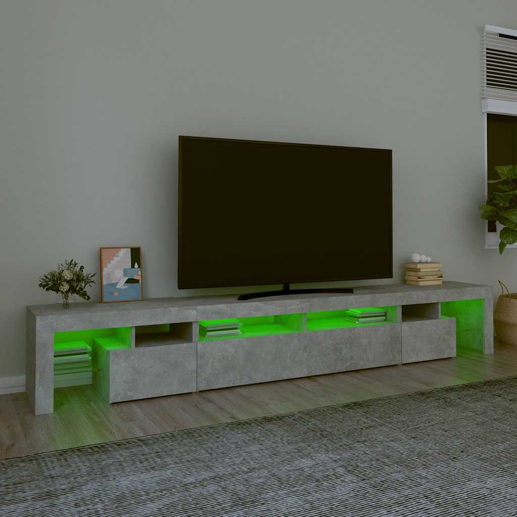 betonszürke TV-szekrény LED lámpákkal 260x36,5x40 cm