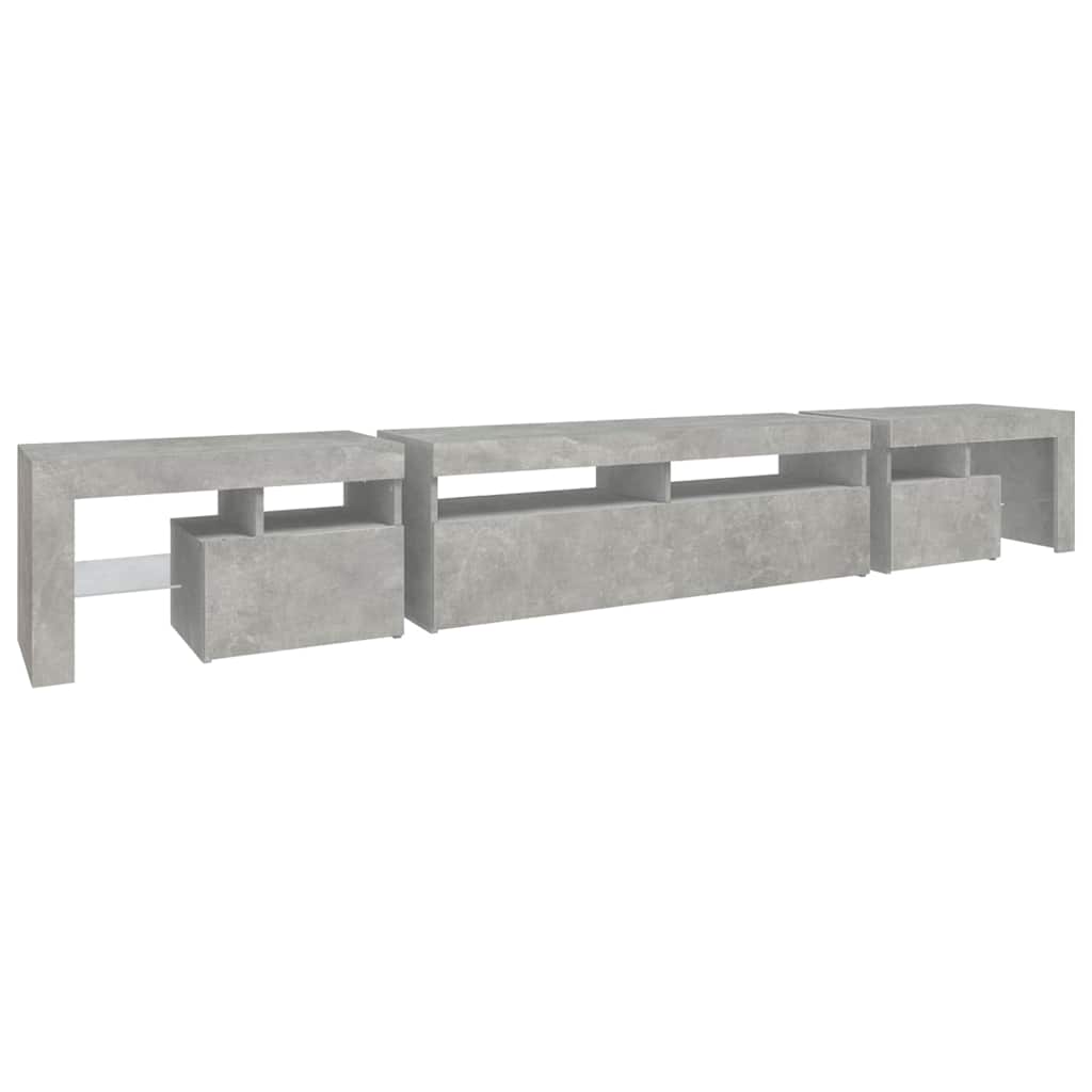 betonszürke TV-szekrény LED lámpákkal 260x36,5x40 cm