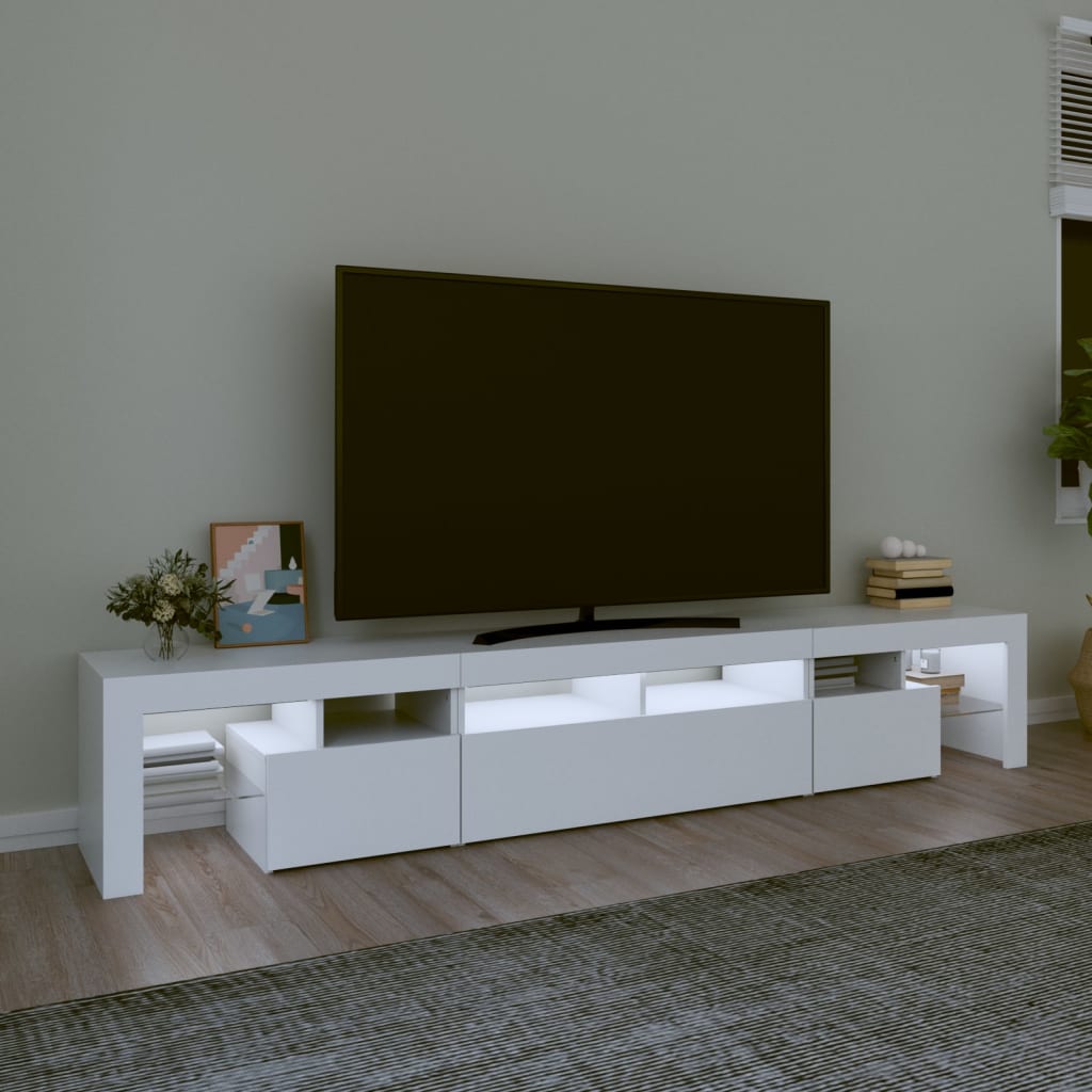 fehér TV-szekrény LED-lámpákkal 230x36,5x40 cm