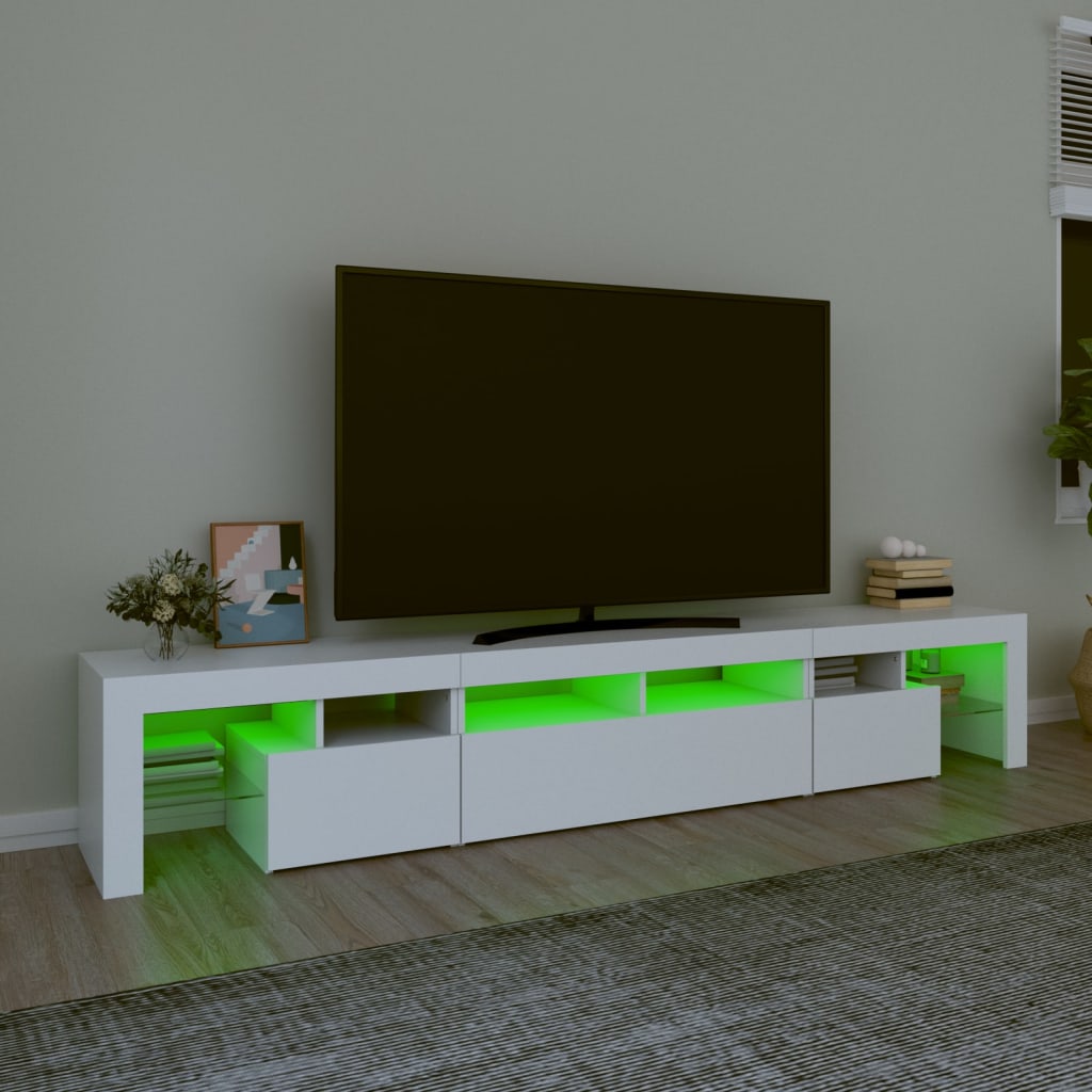 fehér TV-szekrény LED-lámpákkal 230x36,5x40 cm
