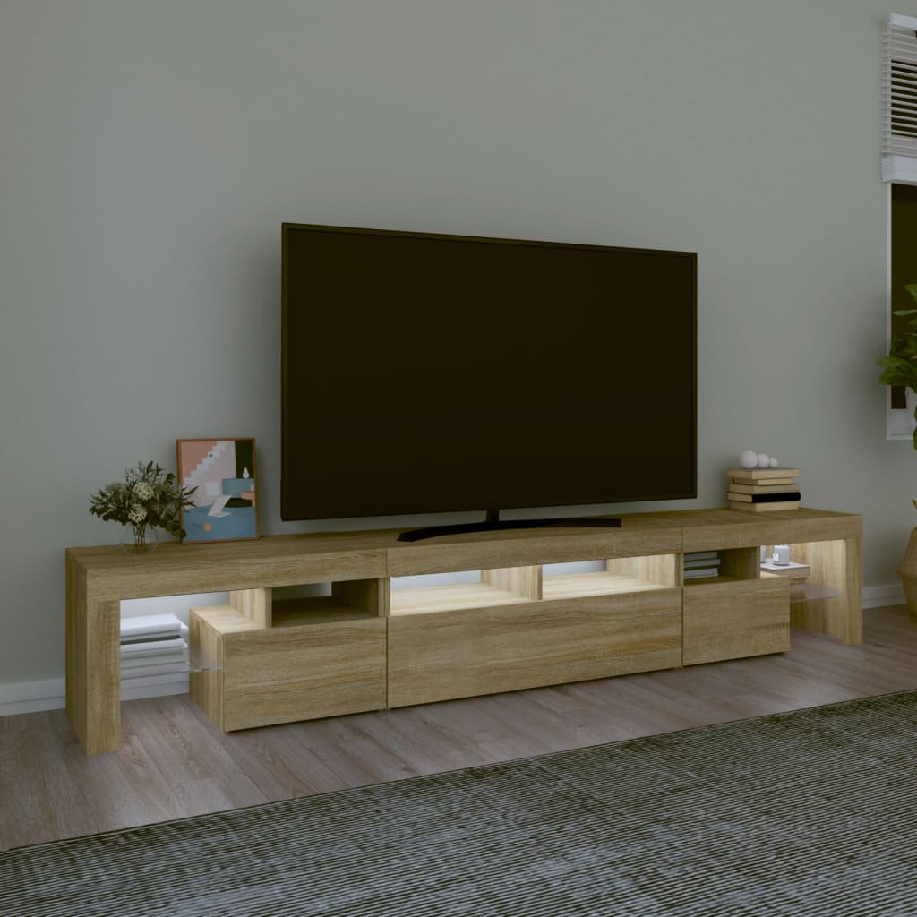 sonoma tölgy színű TV-szekrény LED-lámpákkal 230x36,5x40 cm