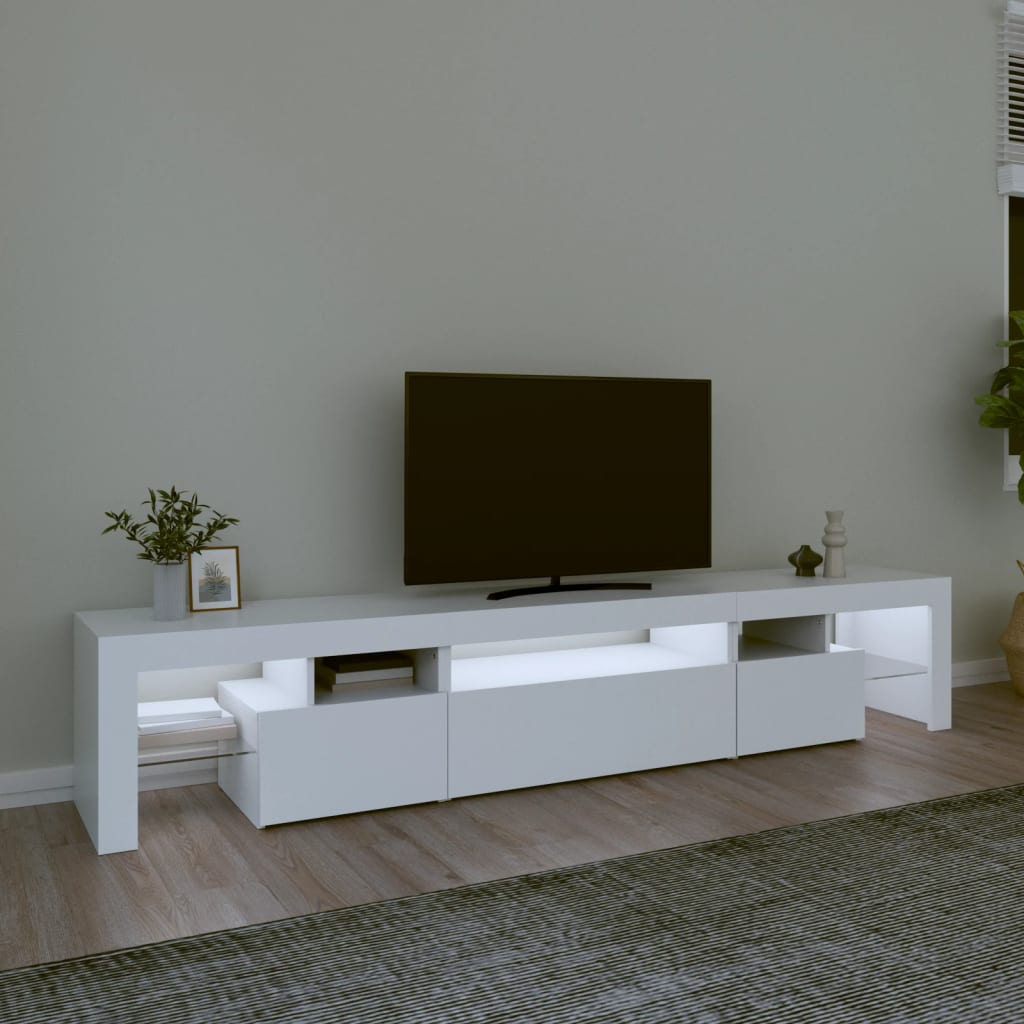 fehér TV-szekrény LED-lámpákkal 215x36,5x40 cm
