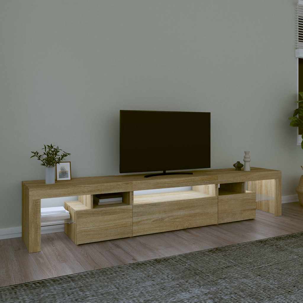 sonoma tölgy színű TV-szekrény LED-lámpákkal 215x36,5x40 cm