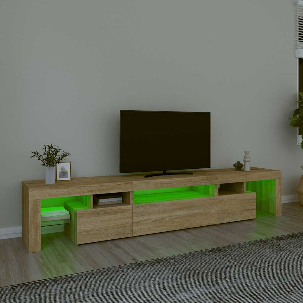 sonoma tölgy színű TV-szekrény LED-lámpákkal 215x36,5x40 cm