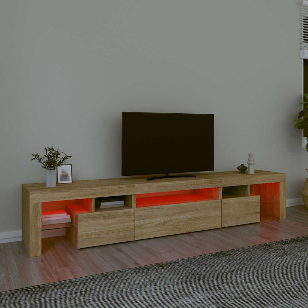 sonoma tölgy színű TV-szekrény LED-lámpákkal 215x36,5x40 cm