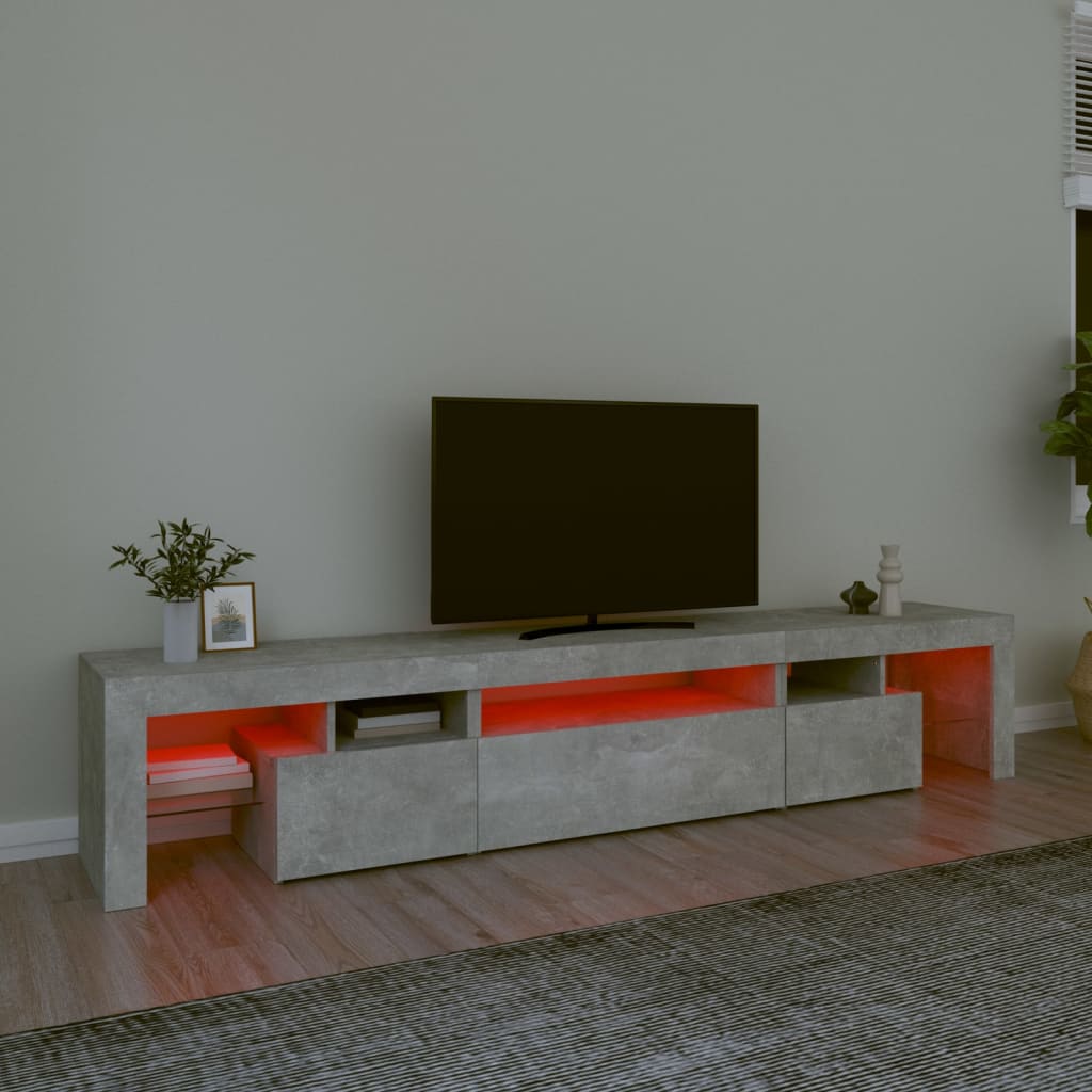 betonszürke TV-szekrény LED lámpákkal 215x36,5x40 cm