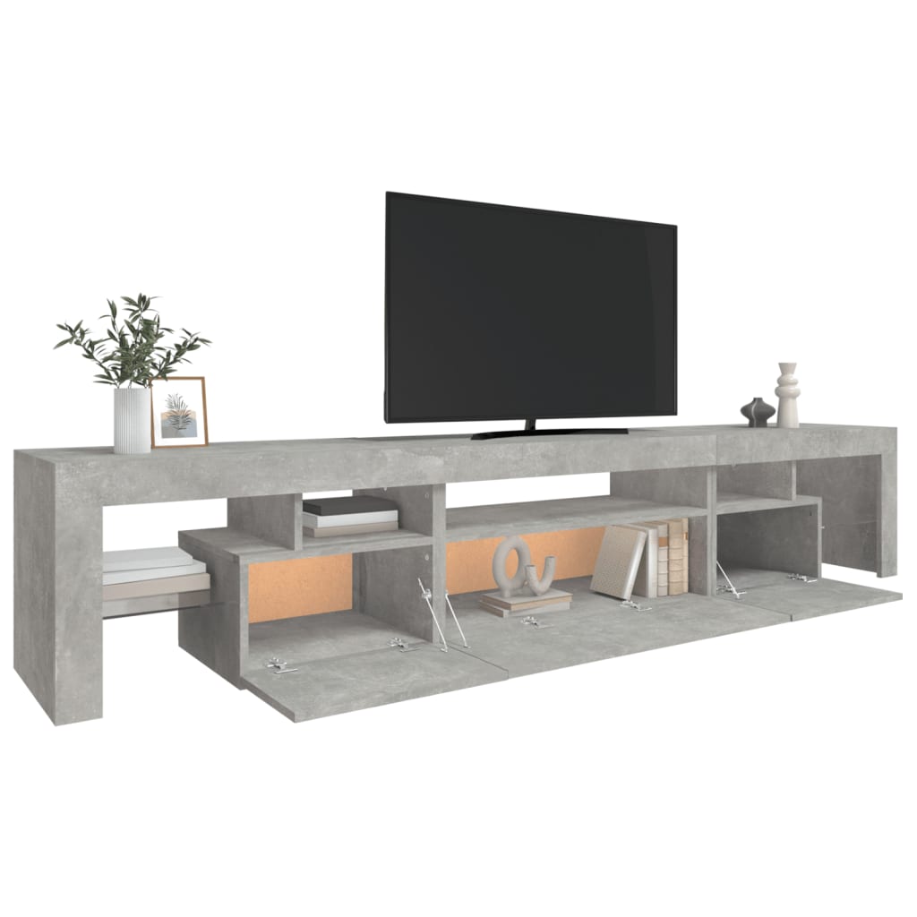 betonszürke TV-szekrény LED lámpákkal 215x36,5x40 cm
