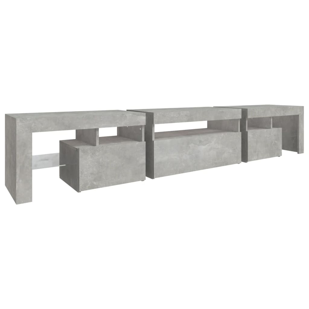 betonszürke TV-szekrény LED lámpákkal 215x36,5x40 cm
