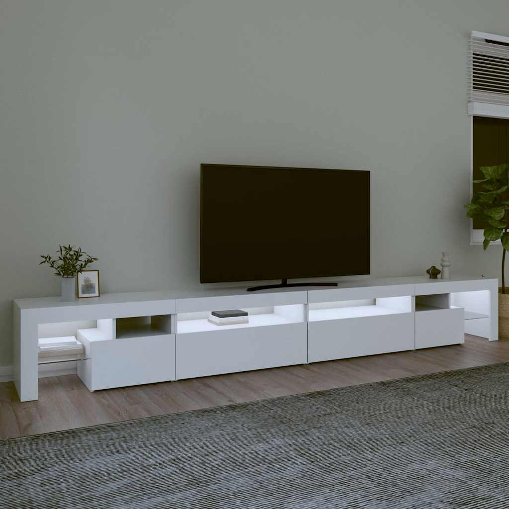 fehér TV-szekrény LED-lámpákkal 290x36,5x40 cm