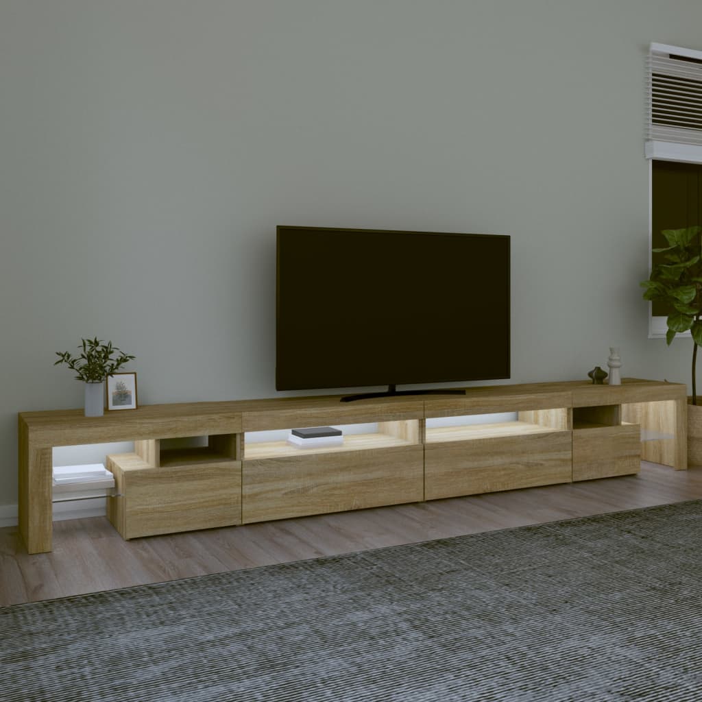 sonoma tölgy színű TV-szekrény LED-lámpákkal 290x36,5x40 cm