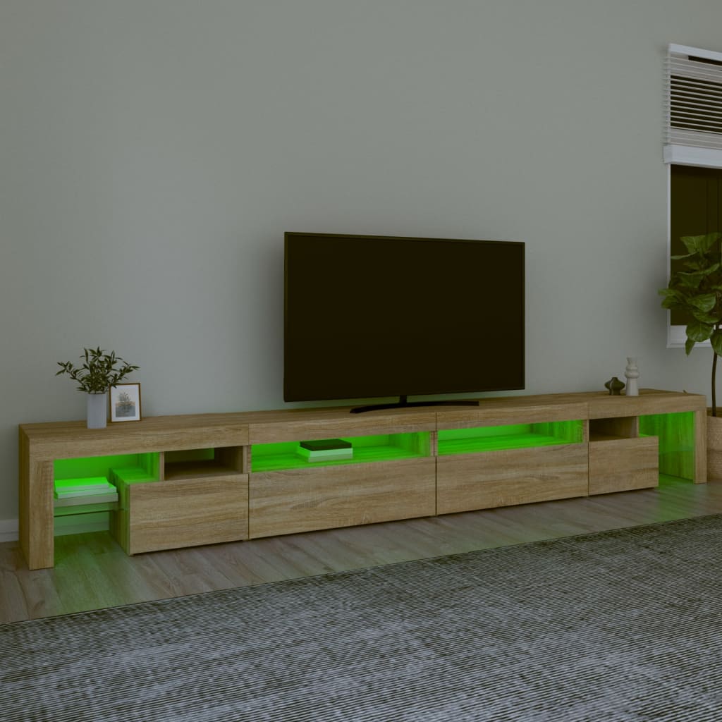sonoma tölgy színű TV-szekrény LED-lámpákkal 290x36,5x40 cm