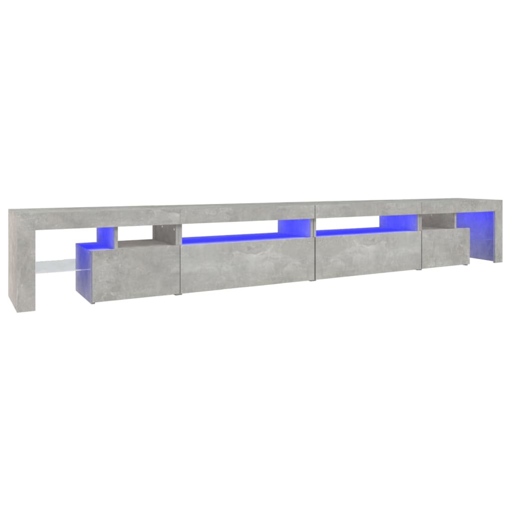 betonszürke TV-szekrény LED-lámpákkal 290x36,5x40 cm
