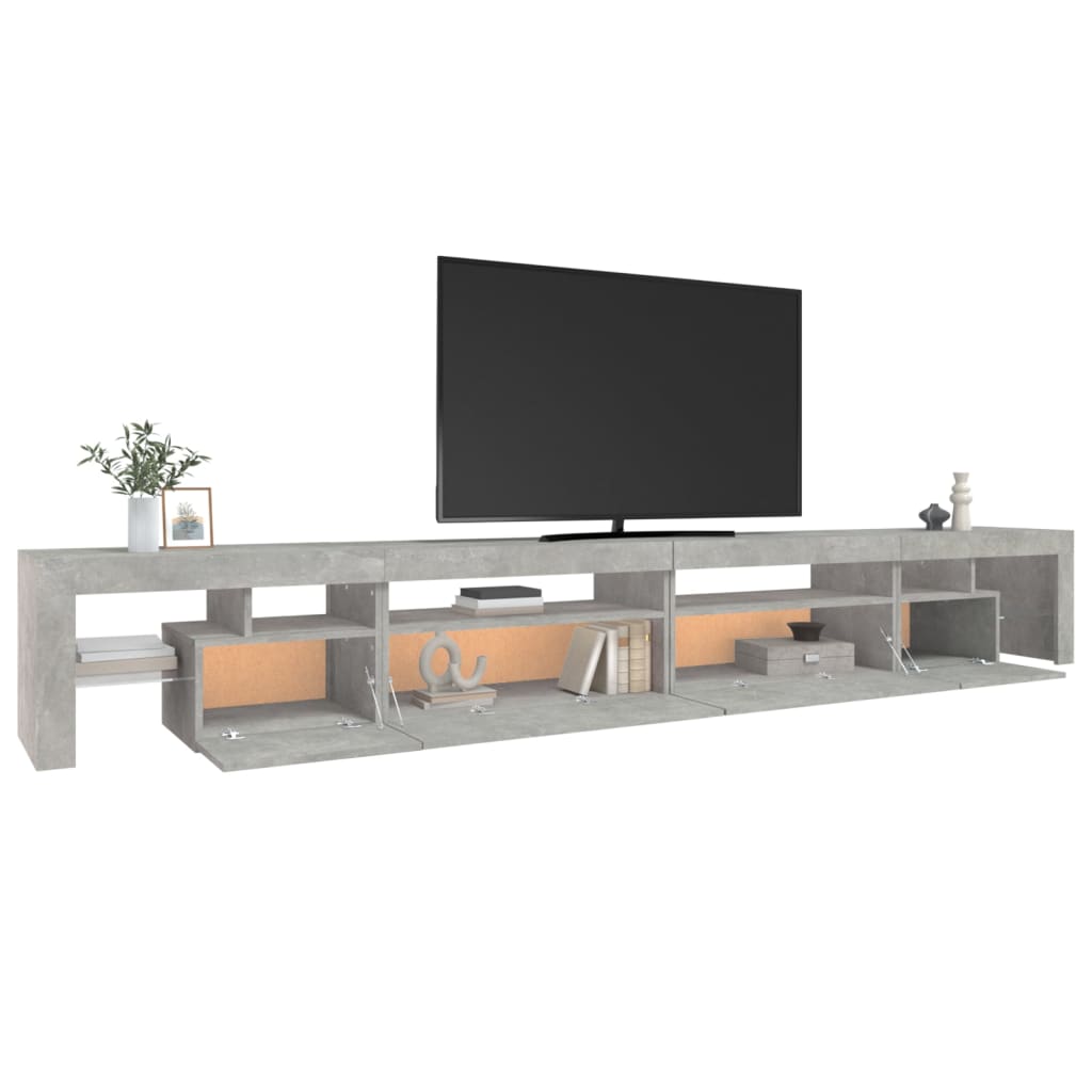 betonszürke TV-szekrény LED-lámpákkal 290x36,5x40 cm