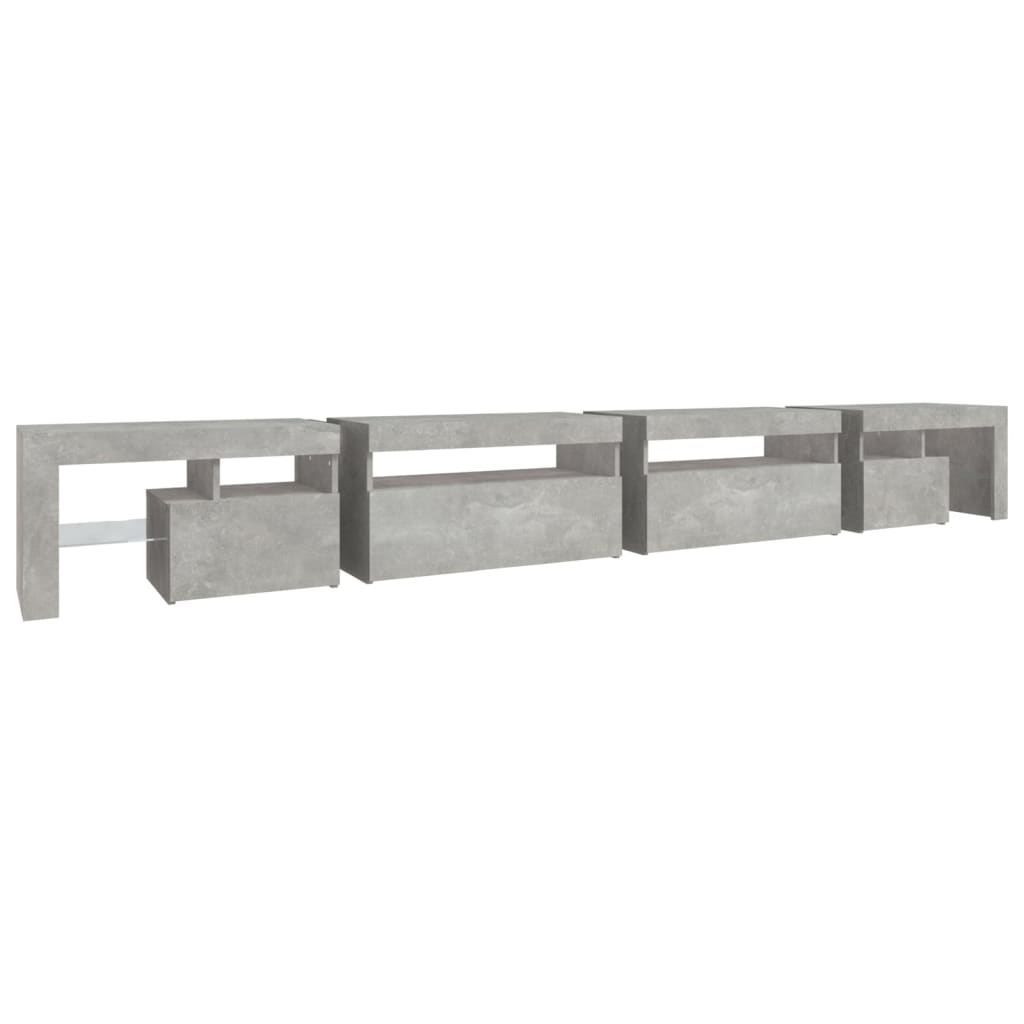 betonszürke TV-szekrény LED-lámpákkal 290x36,5x40 cm