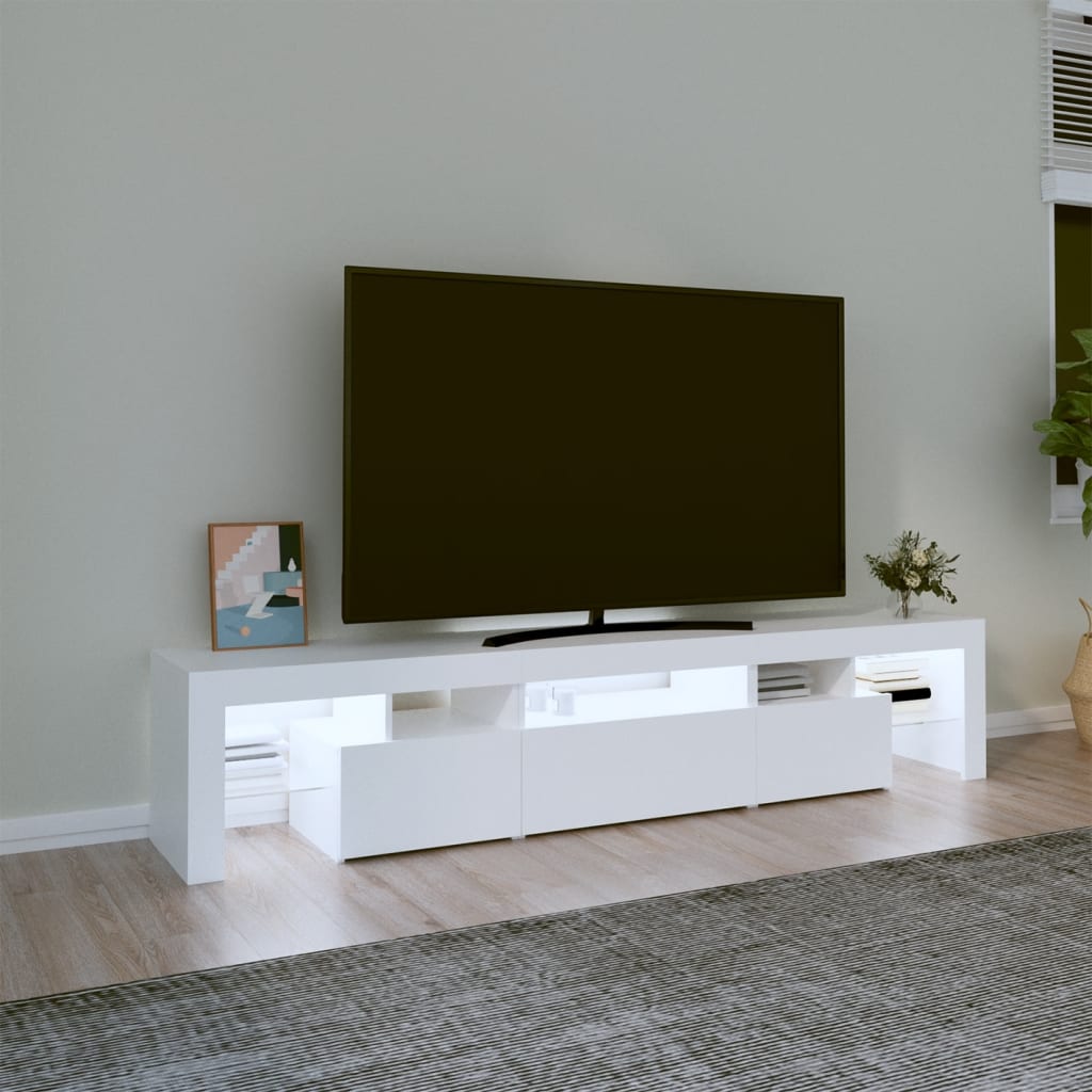 fehér TV-szekrény LED-lámpákkal 200x36,5x40 cm
