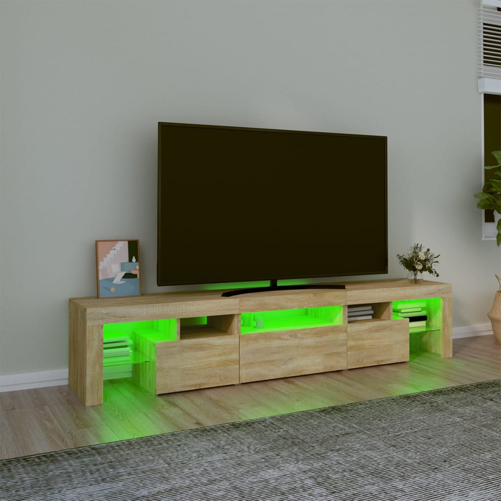 sonoma tölgy színű TV-szekrény LED-lámpákkal 200x36,5x40 cm