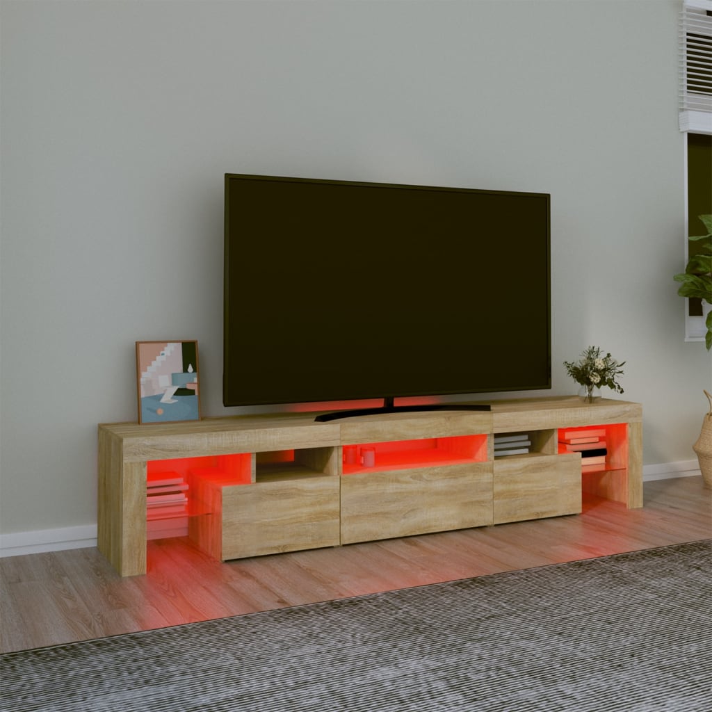 sonoma tölgy színű TV-szekrény LED-lámpákkal 200x36,5x40 cm