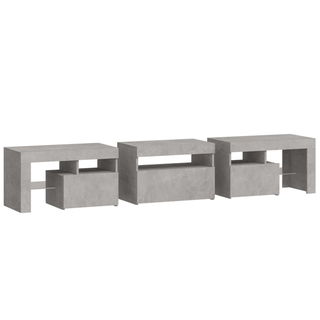 betonszürke TV-szekrény LED lámpákkal 200x36,5x40 cm