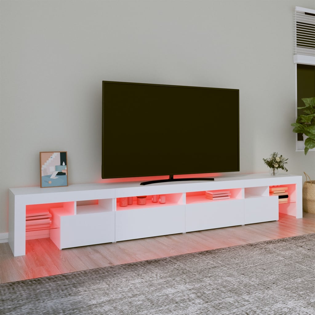 fehér TV-szekrény LED-lámpákkal 260x36,5x40 cm