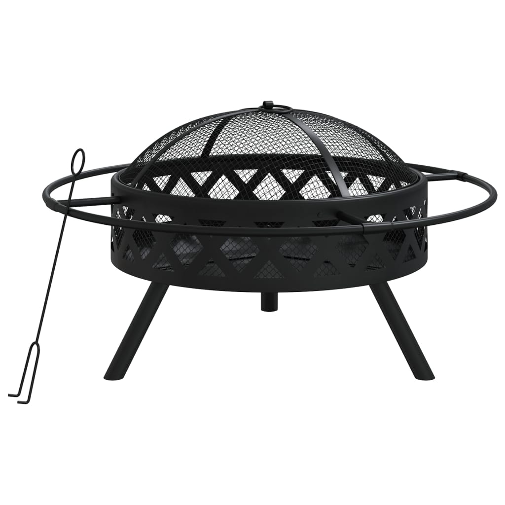 acél XXL méretű tűztál piszkavassal 70 cm