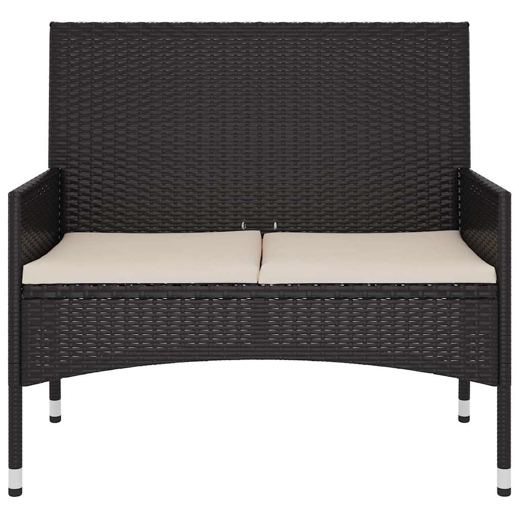 fekete 2 személyes polyrattan kerti pad párnával