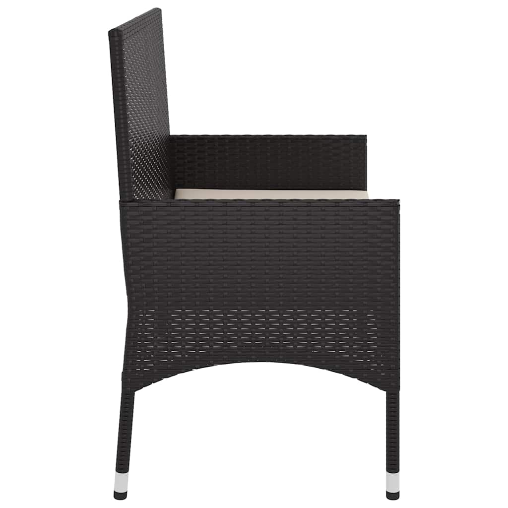 fekete 2 személyes polyrattan kerti pad párnával