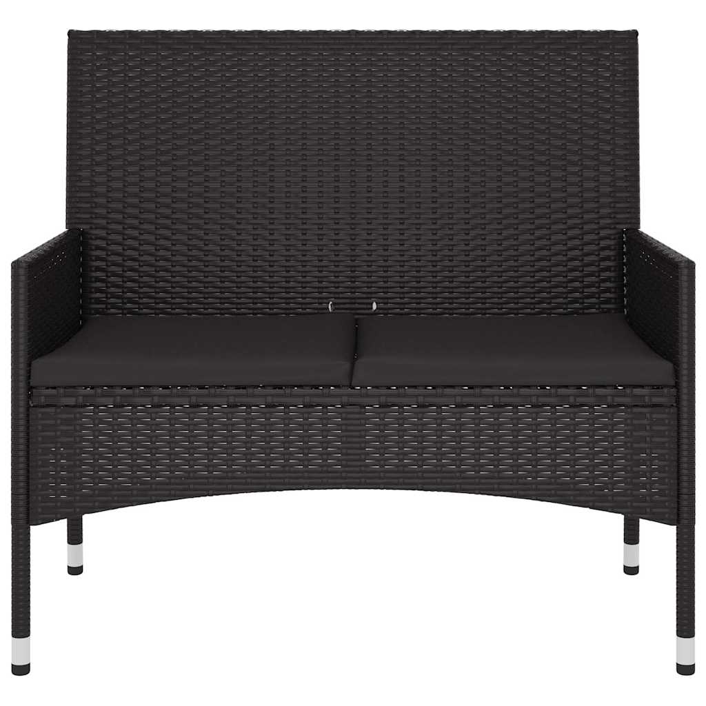 fekete 2 személyes polyrattan kerti pad párnával