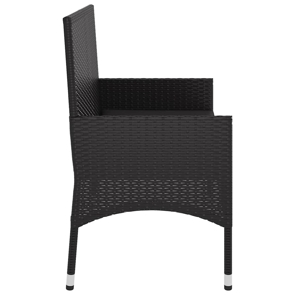 fekete 2 személyes polyrattan kerti pad párnával