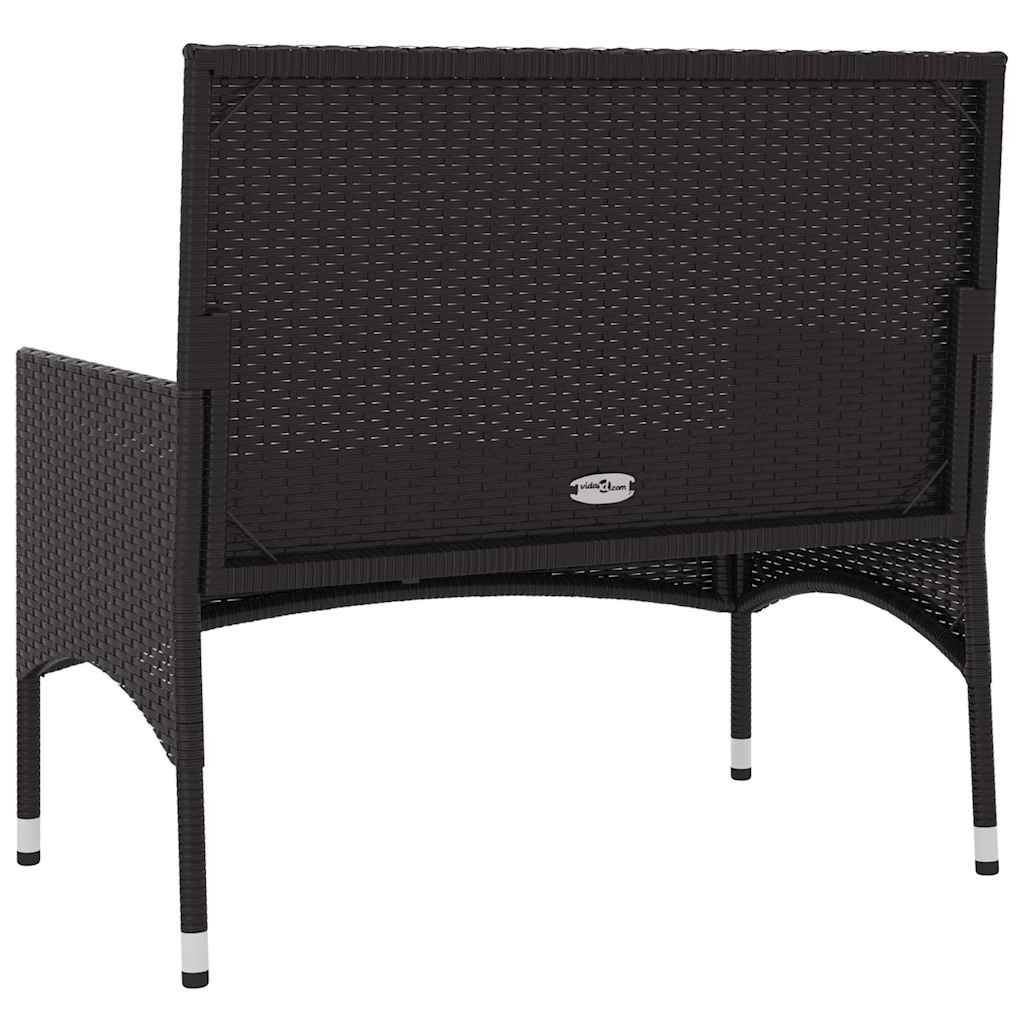 fekete 2 személyes polyrattan kerti pad párnával