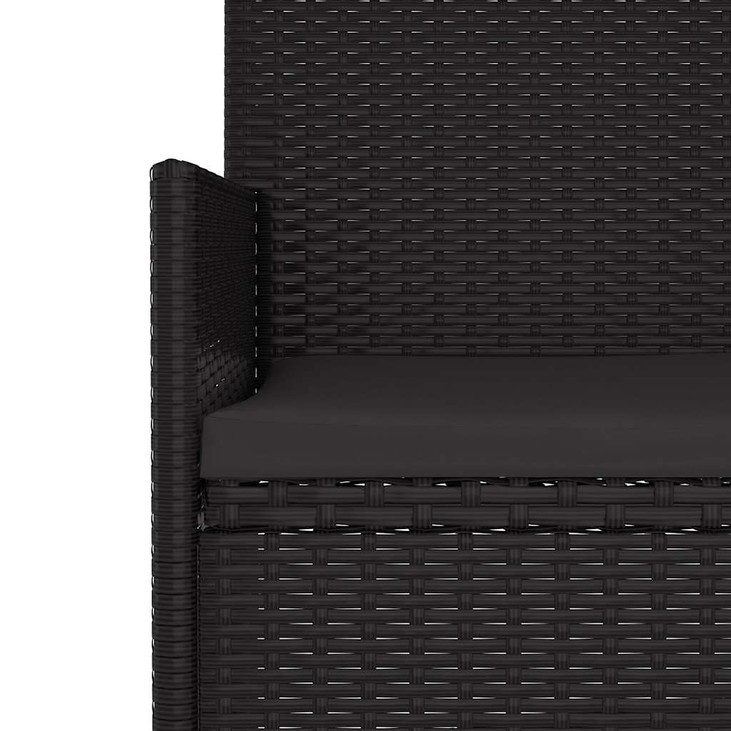 fekete 2 személyes polyrattan kerti pad párnával