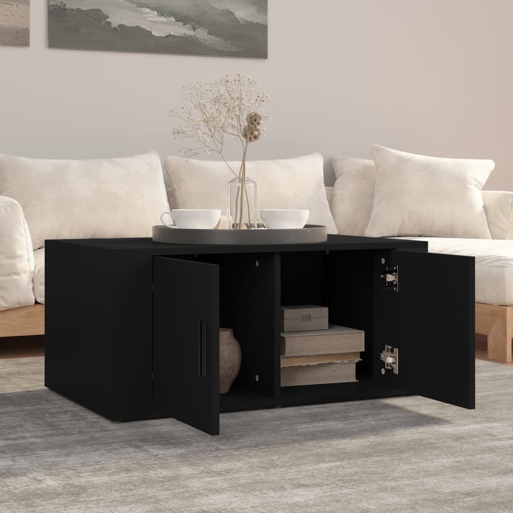 fekete szerelt fa dohányzóasztal 80 x 50 x 36 cm