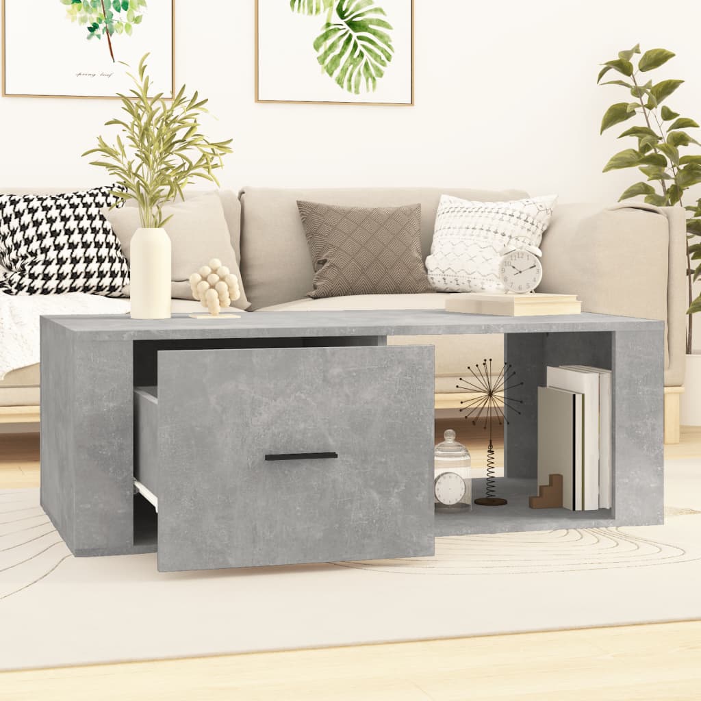betonszürke szerelt fa dohányzóasztal 100x50,5x35 cm